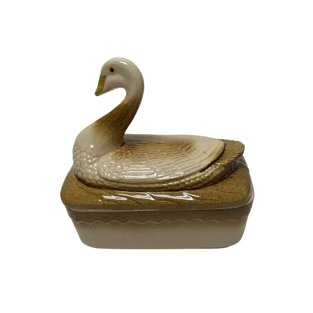 Vintage FRENCH STONEWARE DUCK SM TERRINE BAKER WITH LID PATE DISH VINTAGE